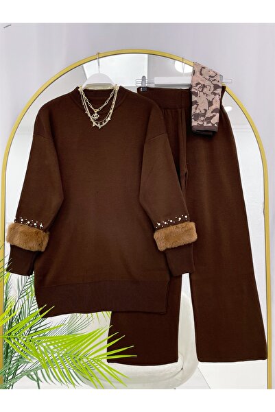 YEDİLALE Sleeves Plush Casual Knitwear Double Set [Standard Size 38*46 Is Suitable]