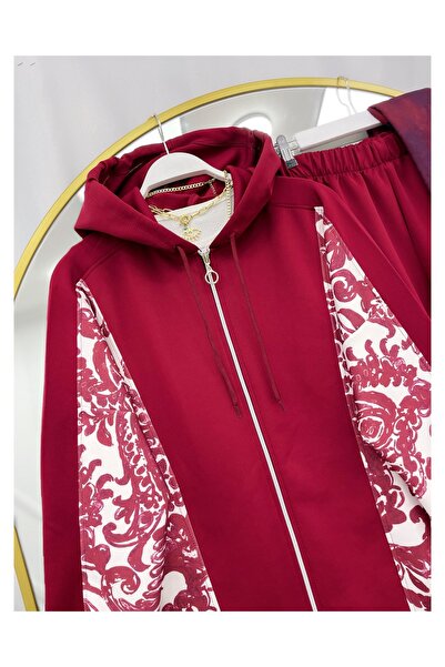 YEDİLALE Chinese Patterned Zip-Up Hooded Casual Double Set [38-46 Size Range]