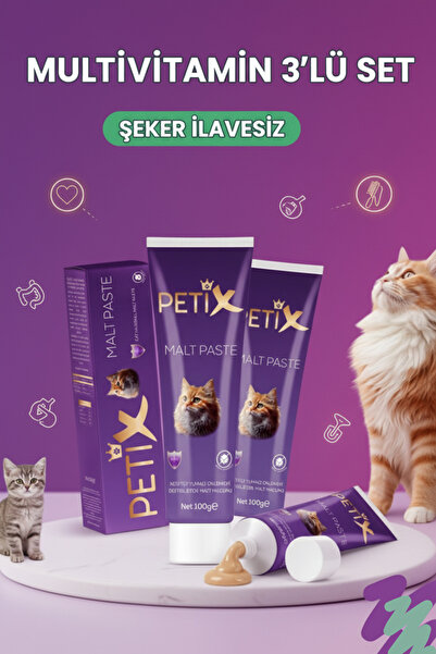 Petix Kedi Malt Macunu 3’lü Set 3x100g – Şeker İlavesiz, Tüy Yumağı Önleyici,...