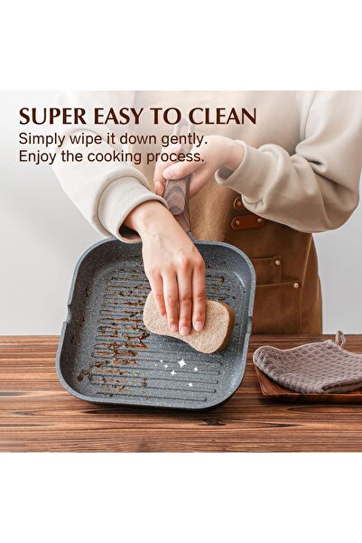 Sensarte Non-Stick Grill Pan for Stovetops with Pour Spouts, Square 9.5-inch