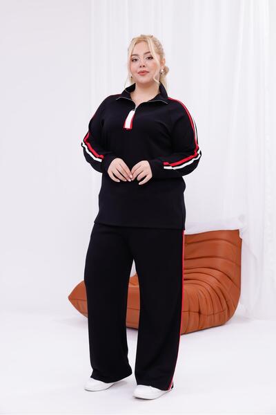 Siyezen Large Size Striped Detail Zipper Suit