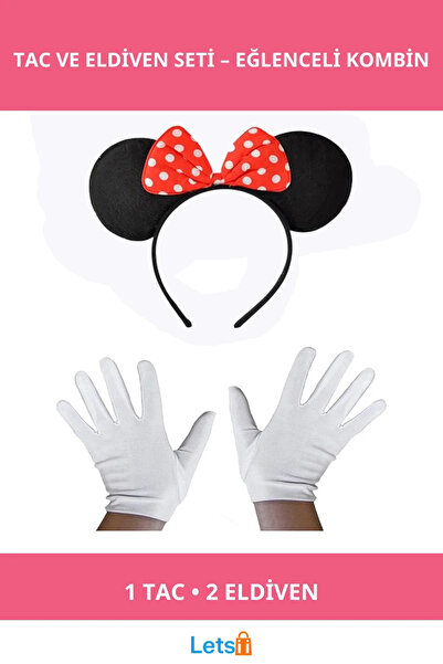 Letsii Red Bow Minnie Mouse Crown and White Gloves Fun Party Accessory