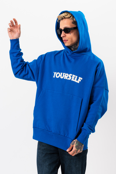 Denim Republic Men's Blue Oversized Sweatshirt with Writing Hooded