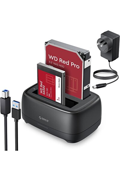 Orico External Hard Drive Dock Duplicator/Cloner SATA to USB-C Dual Bay (supports 2.5"/3.5" HDD/SSD)