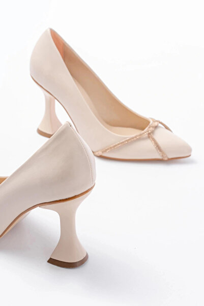 BY ELİZE K-10 Beige Daily Spiral Stone Heeled Women's Shoes