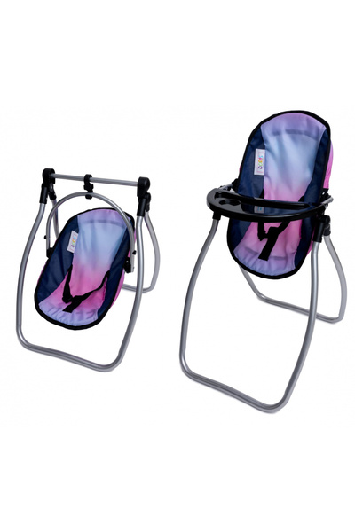 Doris Scaun de masa pentru papusi Mov/Roz cu bulinute albe transformabil in leagan,husa detasabila,p