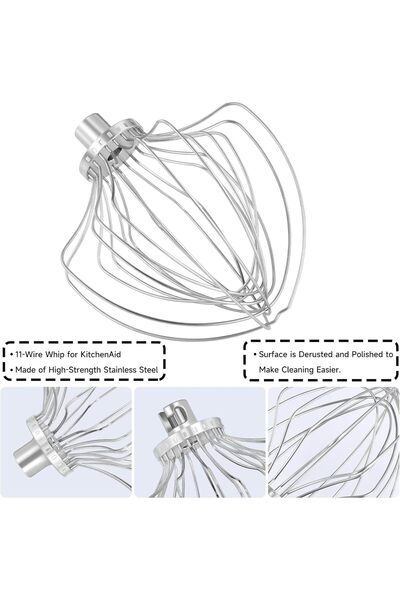 Generic 11-Wire Stainless Steel Whisk Attachment for KitchenAid KN211WW (7-Quart Tilt-Head) - Meking Tek