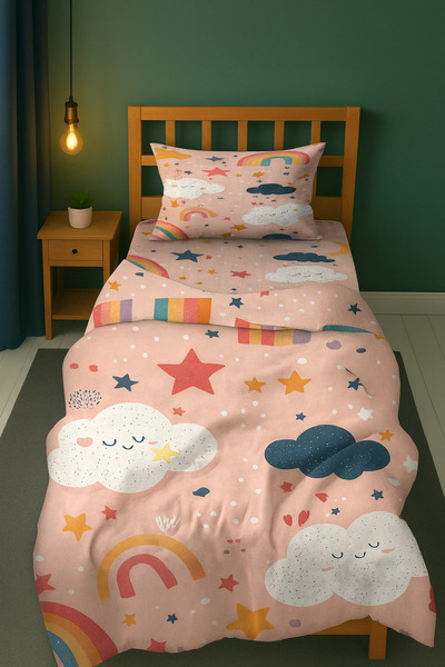 Bebişim Halı Colorful Dreams Rainbow Cloud Single Children's Duvet Cover Set