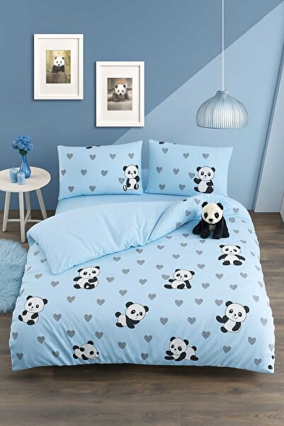 Valezium Blue Panda Single Bedding Set (160X220 Bedding Cover & 1 Pillowcase)