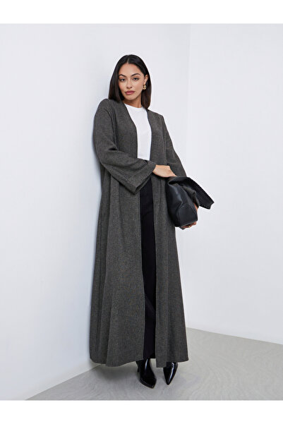 Styli Charcoal Herringbone Pattern Winter Abaya