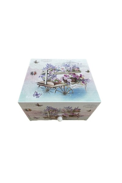 Cadouridiversity Cutie de bijuterii din lemn cu imprimeu floral, oglindă, mul...