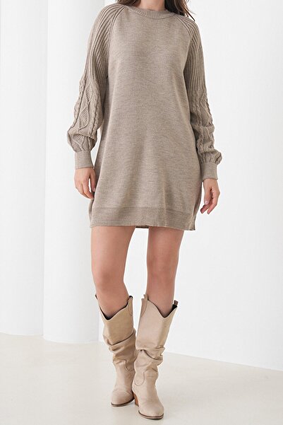 VAGGON Knitted Detailed Balloon Sleeve Knitwear Dress