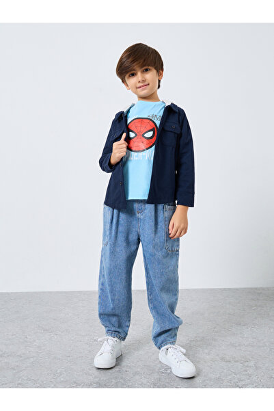 Styli Boys Navy Blue Corduroy Hooded Shacket