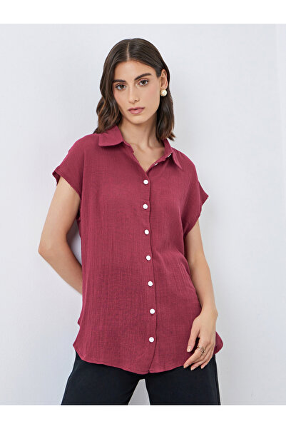 Take Two By Styli Burgundy Longline Shirt with Buttons