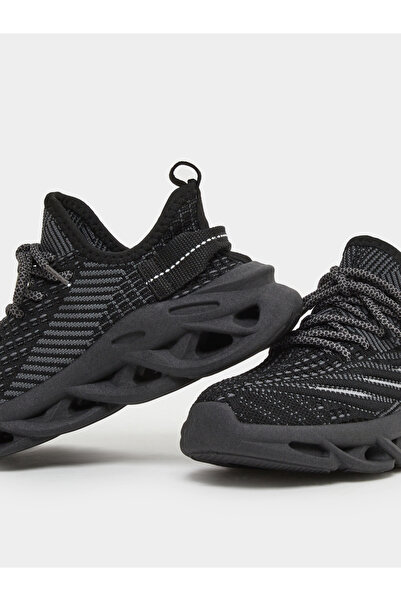 Take Two By Styli Boys Black Mesh Upper Lace Up Sport Sneakers