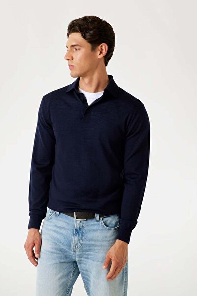 Guess Pulover albastru din lână pentru bărbați