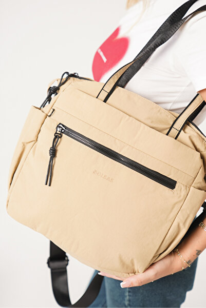 Solo Bag Women's Beige Multi-Compartment Waterproof Crinkle Daily Crossbody Hand and Shoulder Bag