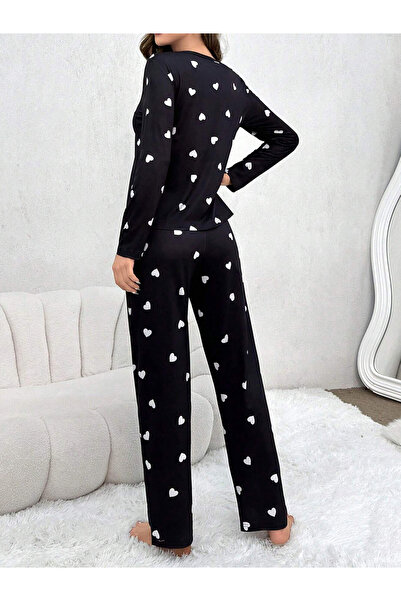 Take Two By Styli Heart Print Long Sleeve T-Shirt and Pyjama Set