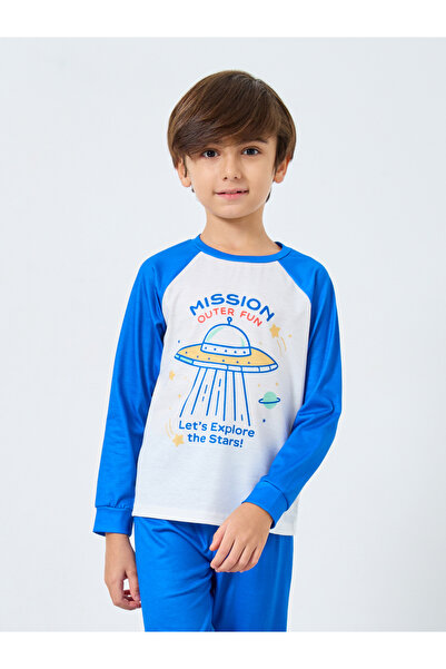 Styli Blue Graphic Print Long Sleeve T-Shirt and Pyjama Set