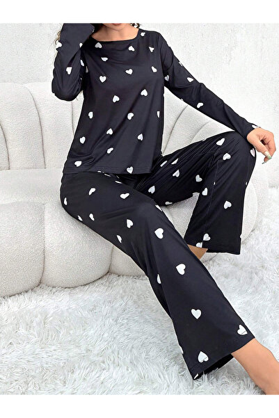Take Two By Styli Heart Print Long Sleeve T-Shirt and Pyjama Set