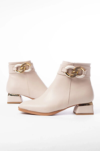 No8 Home حذاء نسائي كاجوال بسحاب بكعب وإبزيم باللون البيج RM-504