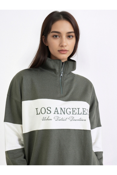 Styli Green Slogan Print Longline Sweatshirt