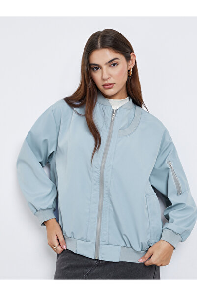 Styli Blue Bomber Jacket with Full Zip