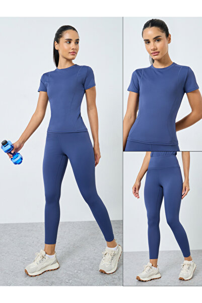 Styli Stitch Detail Short Sleeves Top and Leggings Set