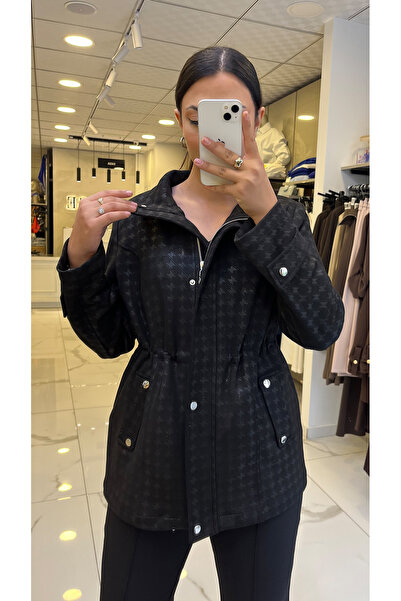 Vosse Ekol Siyah Kazayağı Desenli Kolları Apoletli Kap