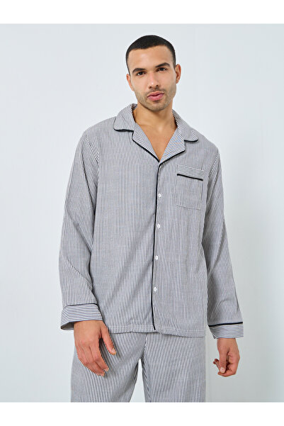 Styli Men Striped Buttoned Shirt and Cotton Pyjama Se
