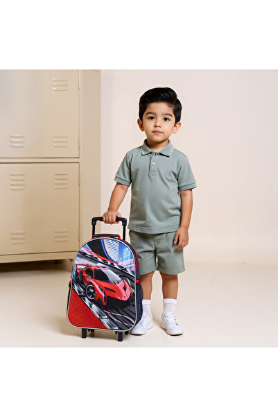 Juniors Cars 3-Piece School Trolley Bag Set for Boys 2-5 Years with Lunch Bag and Pencil Pouch