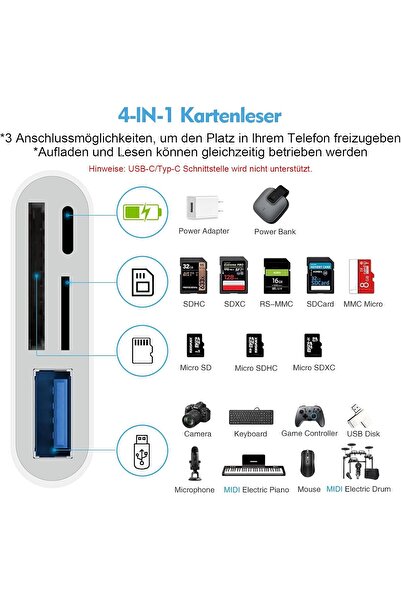 Generic Apple‑Certified 4-in-1 SD Card Reader for iPhone/iPad (SD/TF/USB/Lightning) - Ticenpe