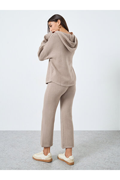 Styli Khaki Knit Hooded Sweater and Pants Co-ords