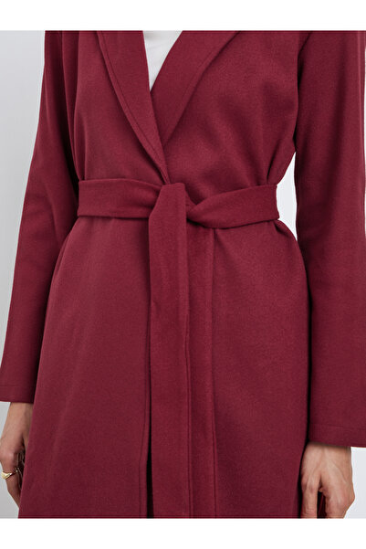 Styli Burgundy Regular Fit Wool Like Belted Coat