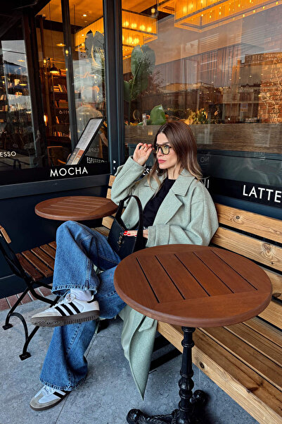 Sue Store Palton din lână supradimensionat căptușit cu centură Mint Melange