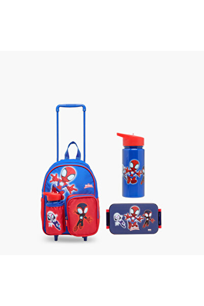 Marvel Spider-Man 3-Piece School Trolley Bag Set for Boys 5-8 Years with Lunch Bag and Pencil Pouch