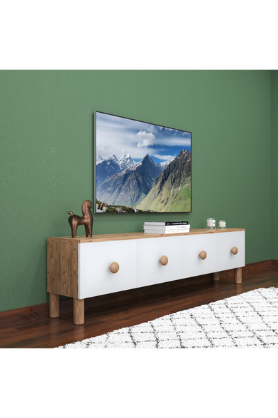 Remaks Benay 4 Kapaklı Tv Sehpası - Atlantik Çam / Beyaz
