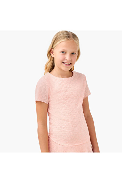 Juniors Textured Dress with Short Sleeves