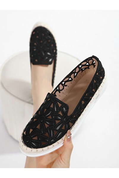 Sneak-a-Peek By Styli Black Floral Cut-Out Espadrilles