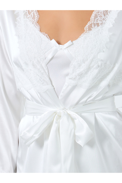 Take Two By Styli Lace Trim Side Slit Cut Slip Dress and Robe Set