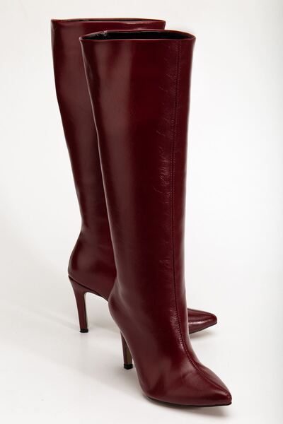 ELLOLİTA LUXURY SHOES Syt-2004 Burgundy Wrinkled Patent Leather Daily Boots