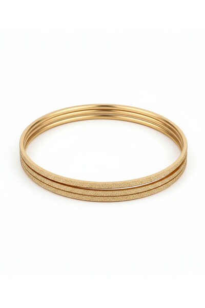 Stainlesss stellss 3'lü Simli Model 22 Ayar Altın Kaplama Gold Renk Ajda Çelik Bilezik