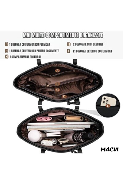 MACVI ® 4-Piece Hand & Shoulder Bag Set, Durable Faux Leather, Large Storage, Black