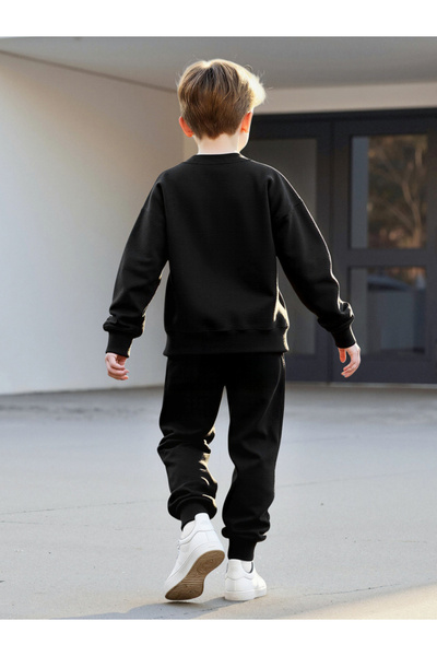 Take Two By Styli Teens Black Graphic Print Sweatshirt and Joggers Set