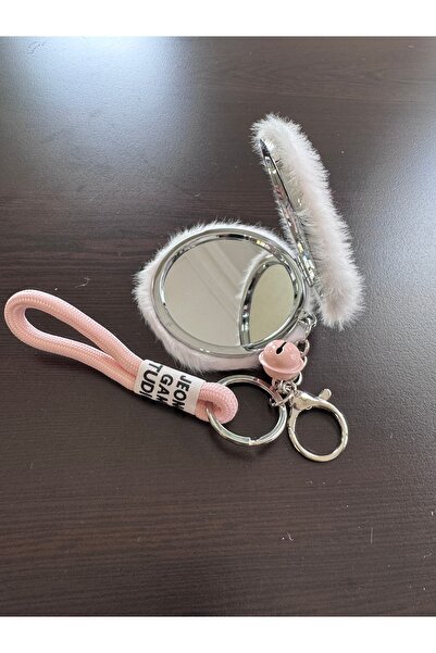 aysequlce Tatlı Peluş Gül Modelli Mini Cep Aynası – Anahtarlıklı Makyaj Aynası