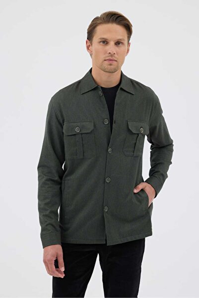 Paşahan Green Pocket Tailored Fit Men's Shirt Jacket