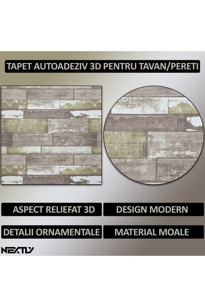 NEXTLY 3D Self-Adhesive Wallpaper Set, Waterproof, Durable, Modern Rustic, 50 pcs, Brown-Green