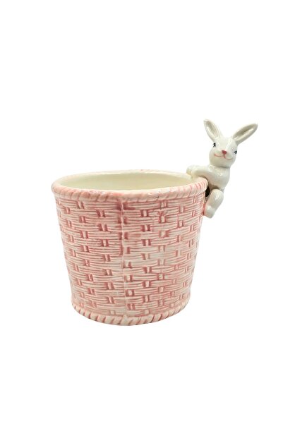Gift Design Coș decorativ de Paște, din porțelan, culoare roz, 11x11x13 cm