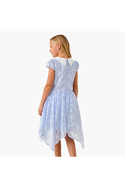 Juniors Lace Detail Asymmetric Dress with Cap Sleeves