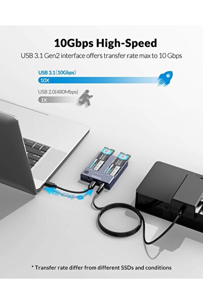 Orico M.2 NVMe Cloner Dual-Bay NVMe Docking Station (M2P2) - USB-C, Offline Clone, Aluminum